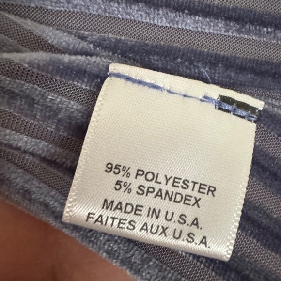 MISA Eve Pinstripe Velvet Ruffle Ribbed Wrap Midi Dress Lilac Blue S - Picture 7 of 10